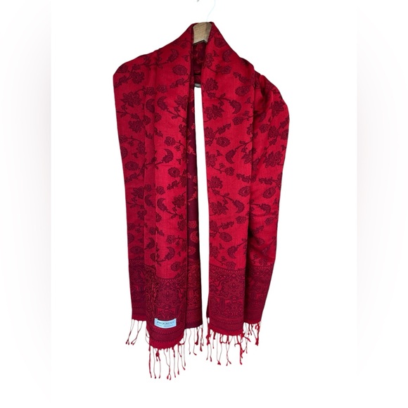Pashmina Red Floral Silk Scarf - Picture 2 of 3